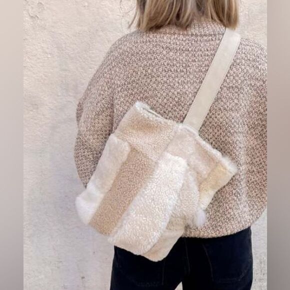 Primecut Shearling Shapes Patchwork Sling Bag NWT - Picture 2 of 14